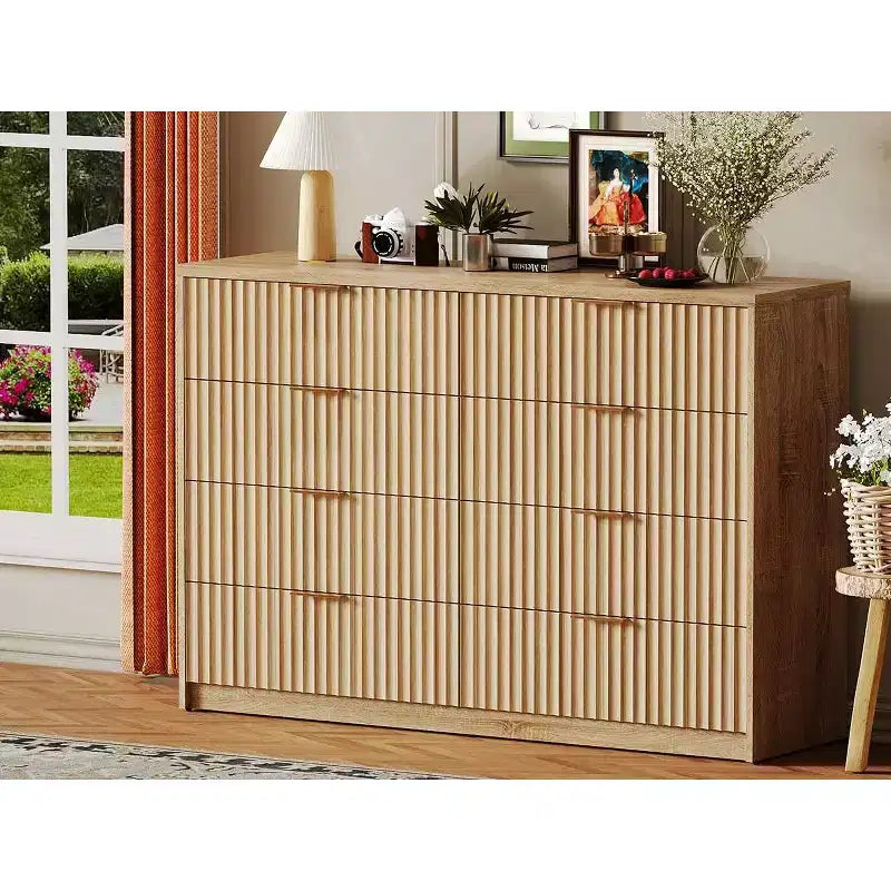 Cassettiera doppia a 8 cassetti, stile scanalato, nero/naturale/bianco