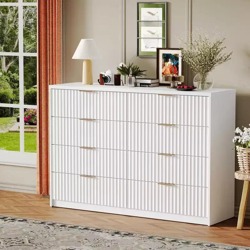 Cassettiera doppia a 8 cassetti, stile scanalato, nero/naturale/bianco