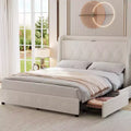 Full Size Upholstered Bed Frame with 4 Storage Drawers, Headboard Shelf & Charging Station, Wingback, Platform, Noise-Free, No Box Spring Needed