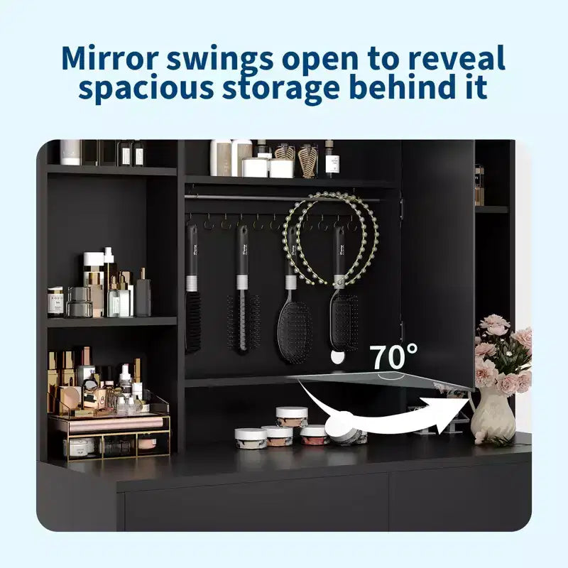Tavolino da trucco bianco con specchio LED, sgabello e contenitore – 1 persona, 89,9 cm L