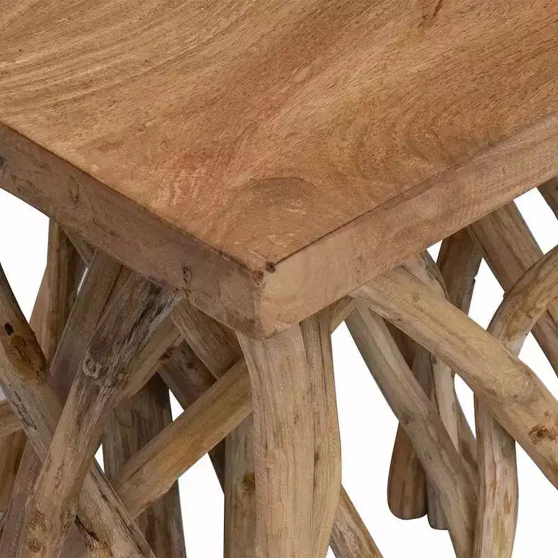 Tavolino quadrato, marrone, base in legno incrociata, 1 pezzo