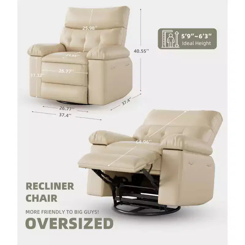 Ampia poltrona reclinabile manuale con calore e massaggio, in pelle PU – Beige/Nero/Caffè/Grigio/Retrò/Marrone chiaro, seduta singola