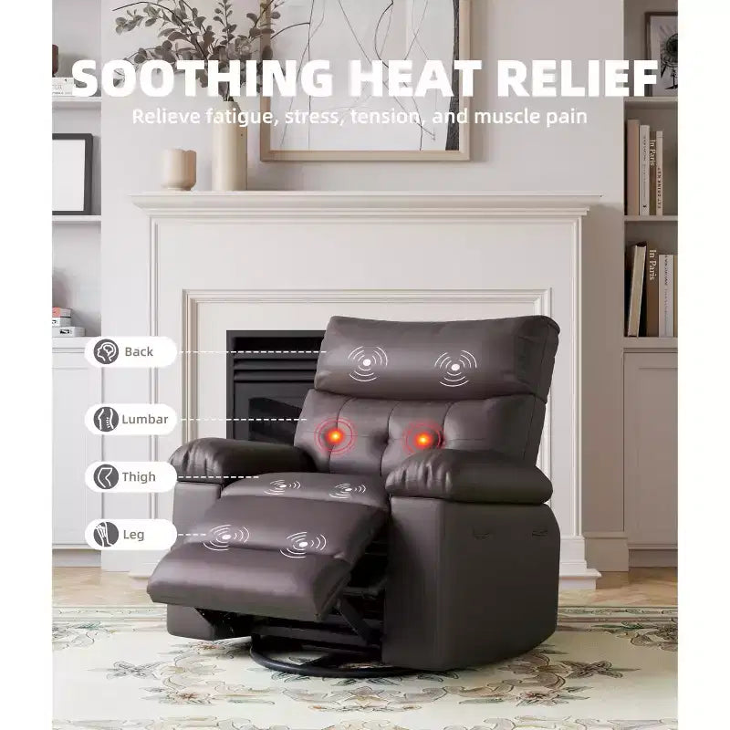 Ampia poltrona reclinabile manuale con calore e massaggio, in pelle PU – Beige/Nero/Caffè/Grigio/Retrò/Marrone chiaro, seduta singola
