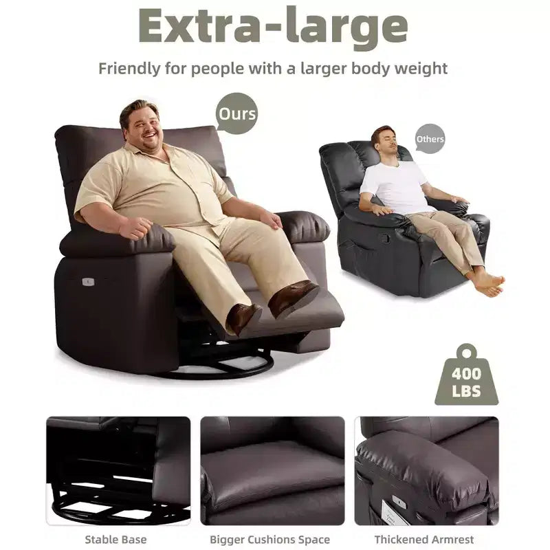 Ampia poltrona reclinabile manuale con calore e massaggio, in pelle PU – Beige/Nero/Caffè/Grigio/Retrò/Marrone chiaro, seduta singola