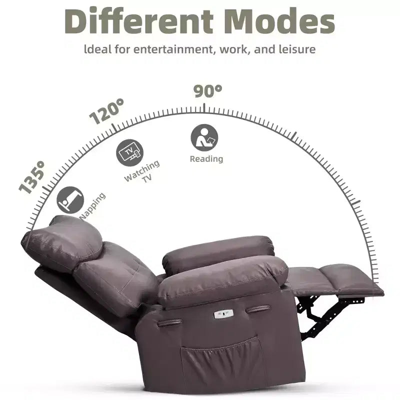 Ampia poltrona reclinabile manuale con calore e massaggio, in pelle PU – Beige/Nero/Caffè/Grigio/Retrò/Marrone chiaro, seduta singola