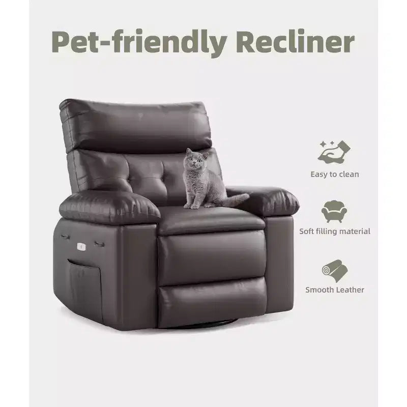 Ampia poltrona reclinabile manuale con calore e massaggio, in pelle PU – Beige/Nero/Caffè/Grigio/Retrò/Marrone chiaro, seduta singola