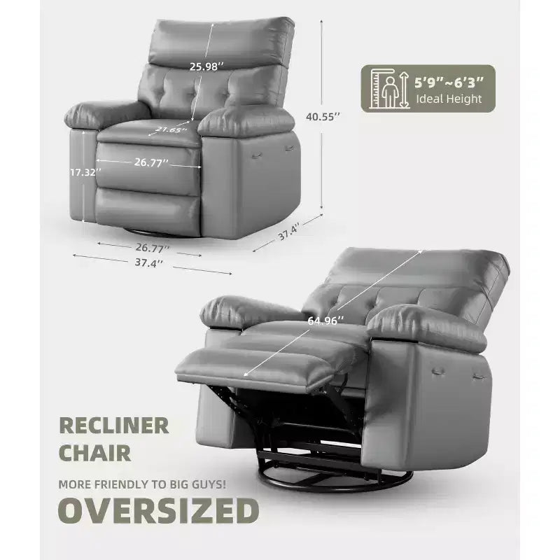 Ampia poltrona reclinabile manuale con calore e massaggio, in pelle PU – Beige/Nero/Caffè/Grigio/Retrò/Marrone chiaro, seduta singola