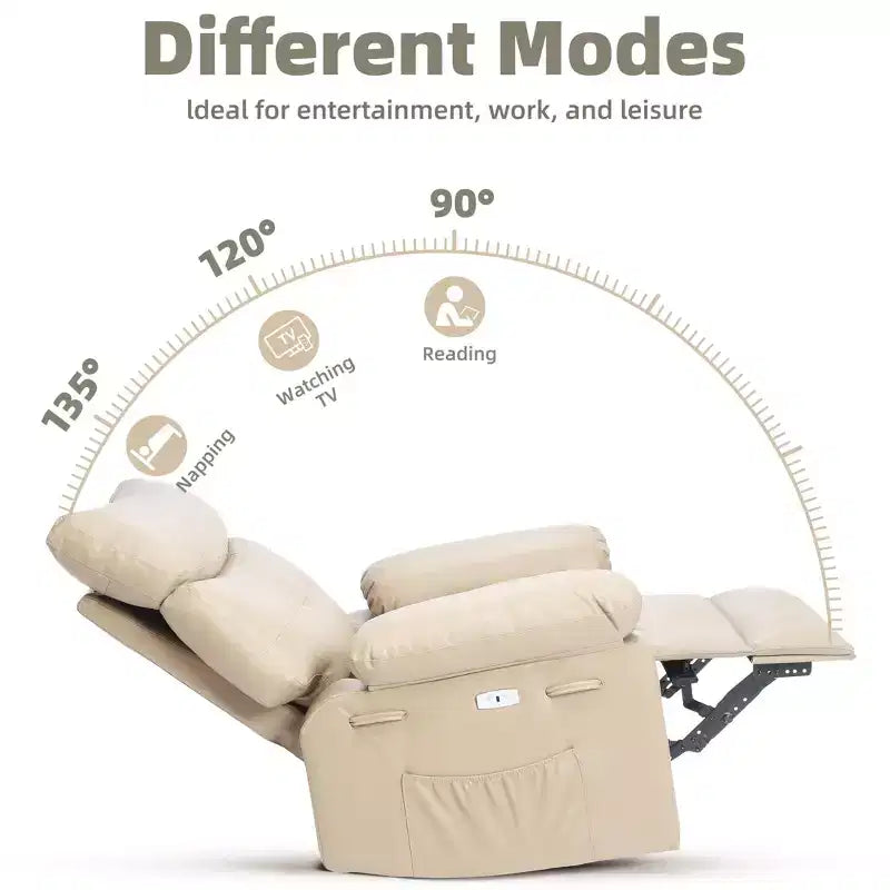 Ampia poltrona reclinabile manuale con calore e massaggio, in pelle PU – Beige/Nero/Caffè/Grigio/Retrò/Marrone chiaro, seduta singola