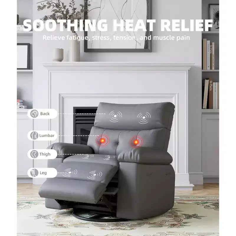 Ampia poltrona reclinabile manuale con calore e massaggio, in pelle PU – Beige/Nero/Caffè/Grigio/Retrò/Marrone chiaro, seduta singola