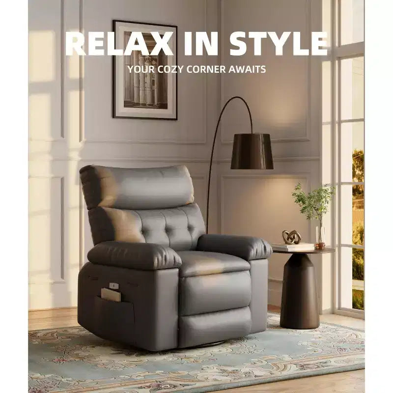 Ampia poltrona reclinabile manuale con calore e massaggio, in pelle PU – Beige/Nero/Caffè/Grigio/Retrò/Marrone chiaro, seduta singola