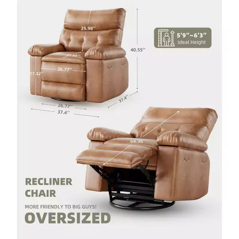 Ampia poltrona reclinabile manuale con calore e massaggio, in pelle PU – Beige/Nero/Caffè/Grigio/Retrò/Marrone chiaro, seduta singola