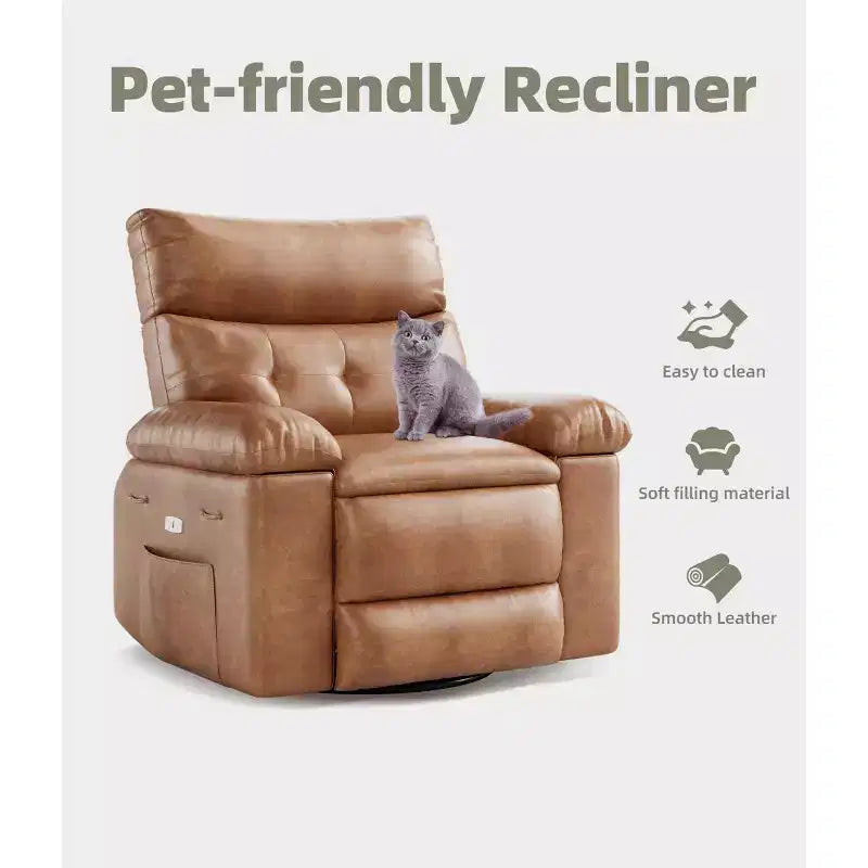 Ampia poltrona reclinabile manuale con calore e massaggio, in pelle PU – Beige/Nero/Caffè/Grigio/Retrò/Marrone chiaro, seduta singola