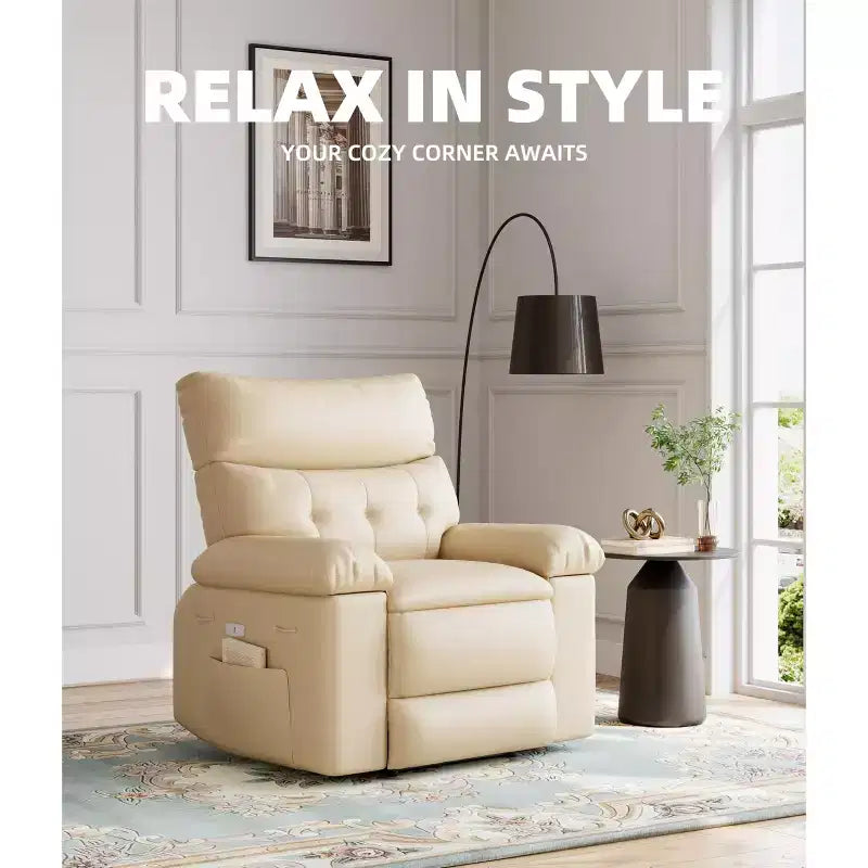 Ampia poltrona reclinabile manuale con calore e massaggio, in pelle PU – Beige/Nero/Caffè/Grigio/Retrò/Marrone chiaro, seduta singola