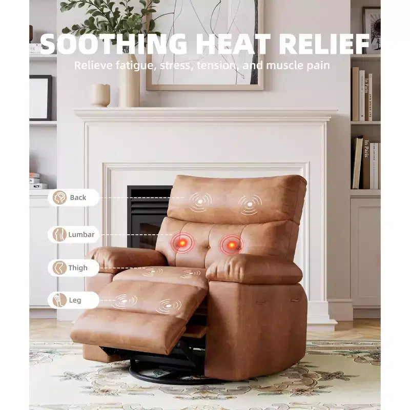 Ampia poltrona reclinabile manuale con calore e massaggio, in pelle PU – Beige/Nero/Caffè/Grigio/Retrò/Marrone chiaro, seduta singola