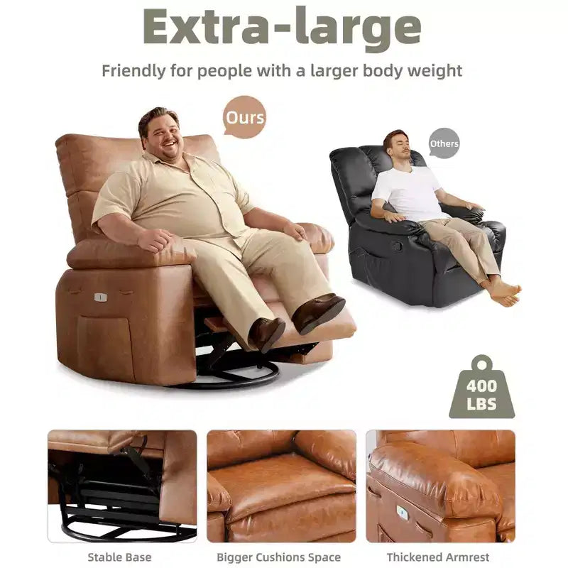 Ampia poltrona reclinabile manuale con calore e massaggio, in pelle PU – Beige/Nero/Caffè/Grigio/Retrò/Marrone chiaro, seduta singola