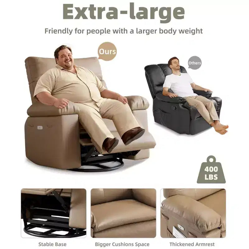 Ampia poltrona reclinabile manuale con calore e massaggio, in pelle PU – Beige/Nero/Caffè/Grigio/Retrò/Marrone chiaro, seduta singola