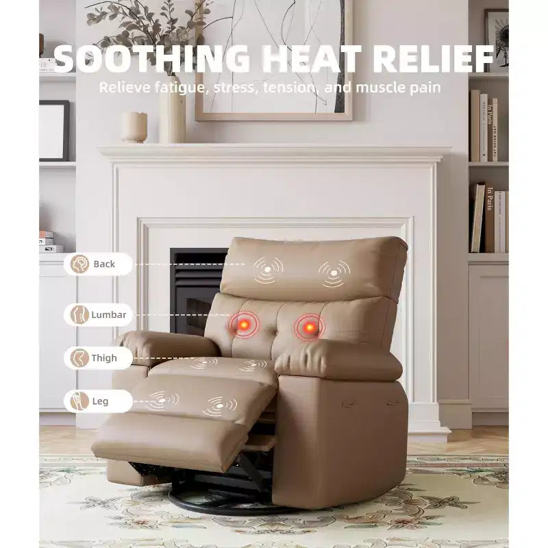 Ampia poltrona reclinabile manuale con calore e massaggio, in pelle PU – Beige/Nero/Caffè/Grigio/Retrò/Marrone chiaro, seduta singola
