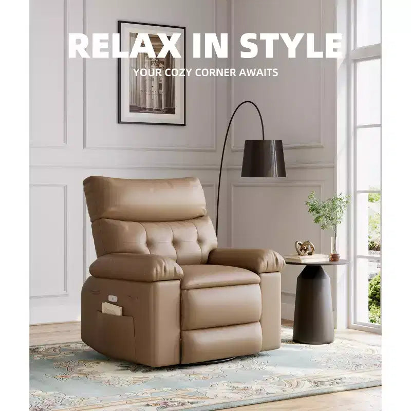 Ampia poltrona reclinabile manuale con calore e massaggio, in pelle PU – Beige/Nero/Caffè/Grigio/Retrò/Marrone chiaro, seduta singola