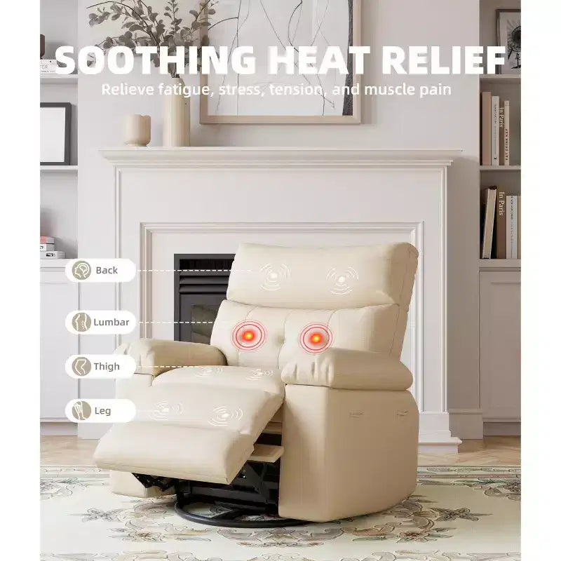 Ampia poltrona reclinabile manuale con calore e massaggio, in pelle PU – Beige/Nero/Caffè/Grigio/Retrò/Marrone chiaro, seduta singola