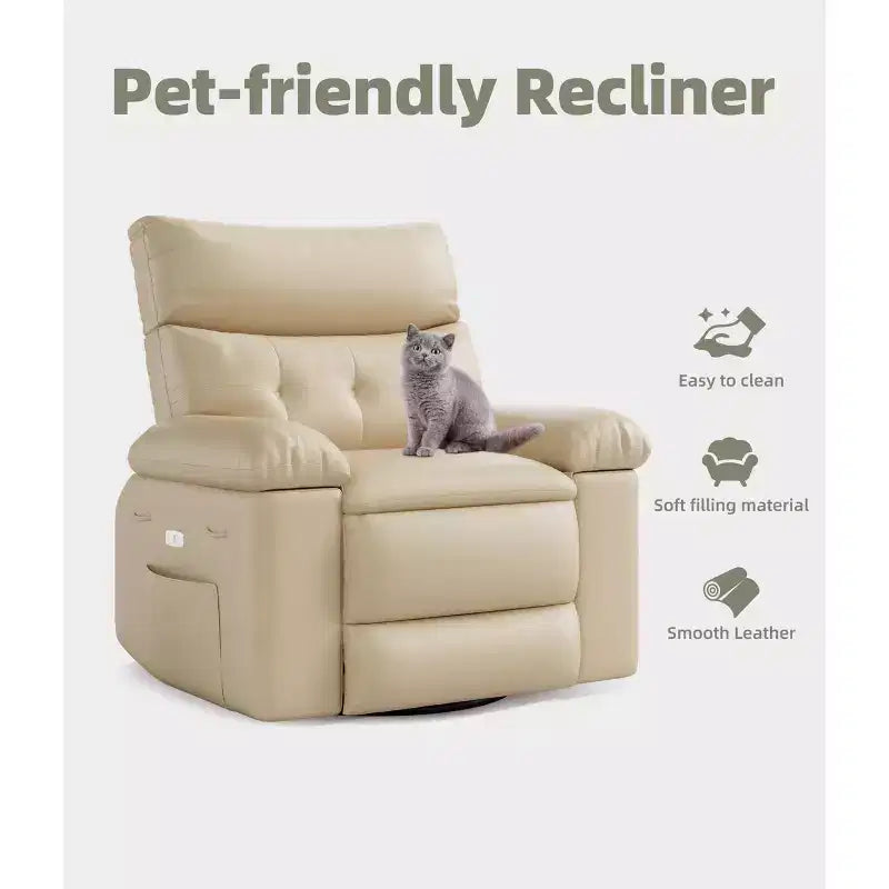 Ampia poltrona reclinabile manuale con calore e massaggio, in pelle PU – Beige/Nero/Caffè/Grigio/Retrò/Marrone chiaro, seduta singola