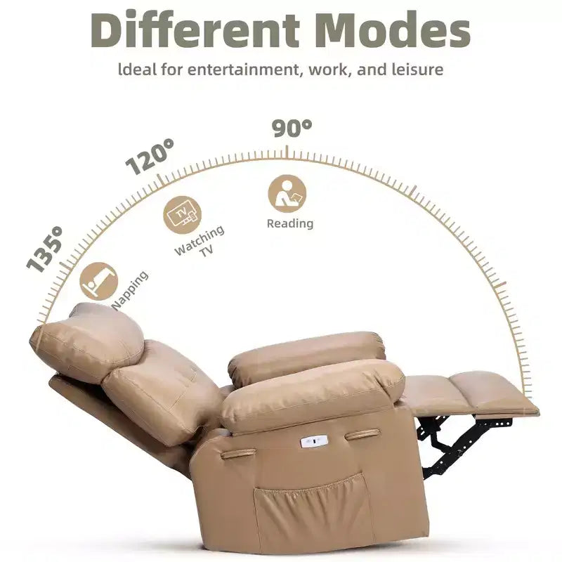 Ampia poltrona reclinabile manuale con calore e massaggio, in pelle PU – Beige/Nero/Caffè/Grigio/Retrò/Marrone chiaro, seduta singola