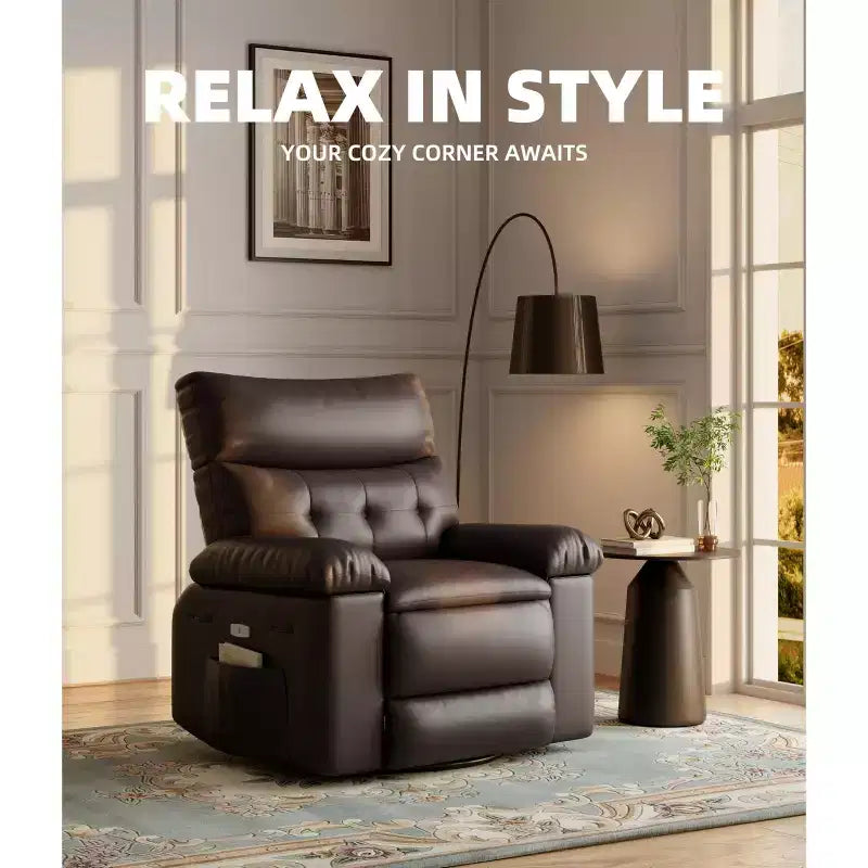 Ampia poltrona reclinabile manuale con calore e massaggio, in pelle PU – Beige/Nero/Caffè/Grigio/Retrò/Marrone chiaro, seduta singola