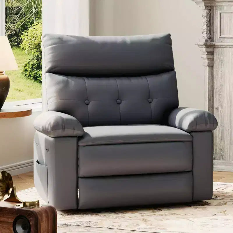 Ampia poltrona reclinabile manuale con calore e massaggio, in pelle PU – Beige/Nero/Caffè/Grigio/Retrò/Marrone chiaro, seduta singola