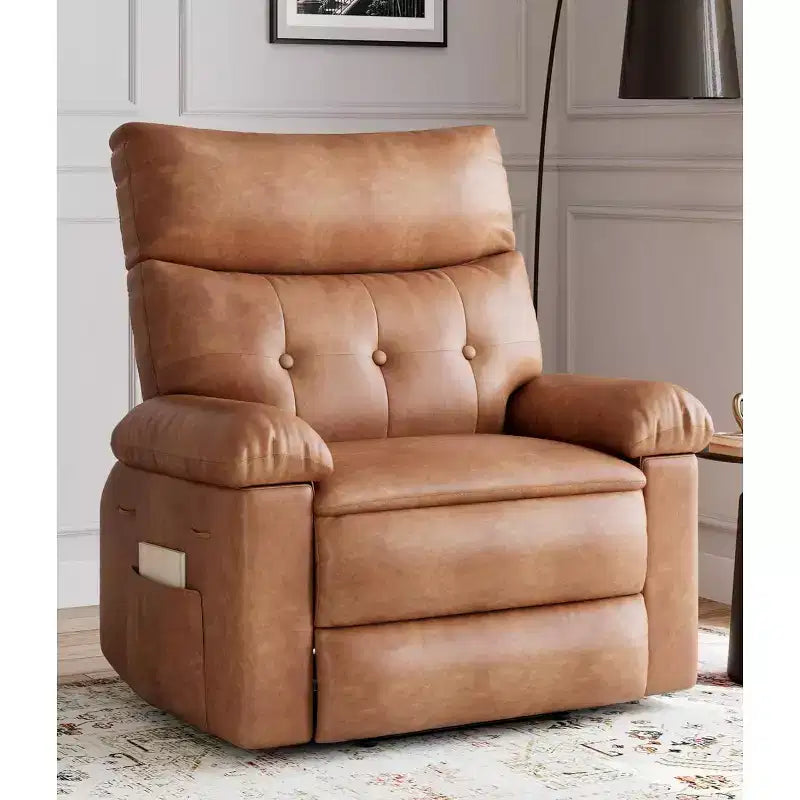 Ampia poltrona reclinabile manuale con calore e massaggio, in pelle PU – Beige/Nero/Caffè/Grigio/Retrò/Marrone chiaro, seduta singola