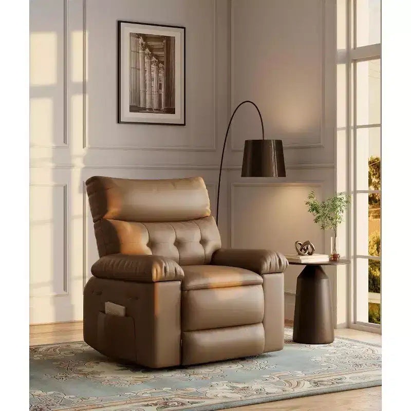 Ampia poltrona reclinabile manuale con calore e massaggio, in pelle PU – Beige/Nero/Caffè/Grigio/Retrò/Marrone chiaro, seduta singola