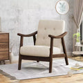 MAYEERTY Mid Century Modern Tufted Armchair, Beige Upholstery Brown Frame, Living Room Dining Room