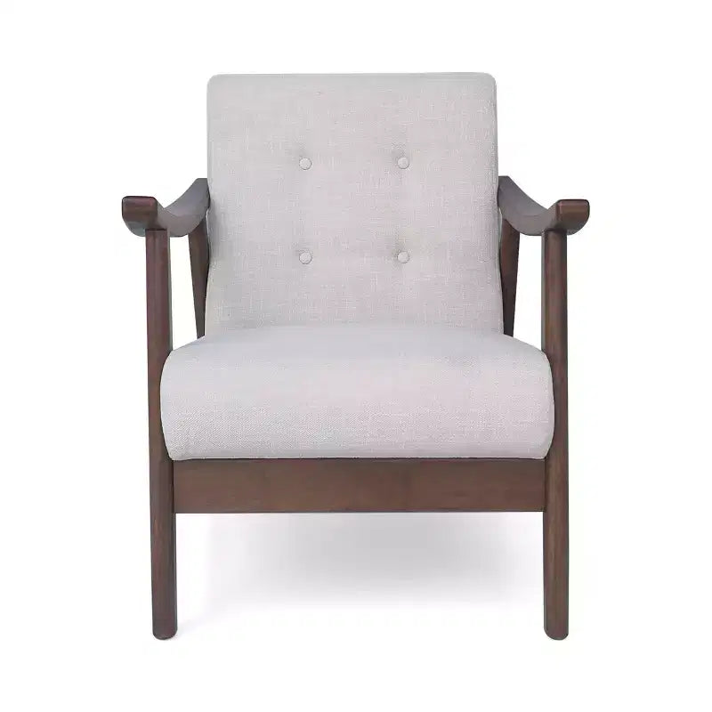 Poltrona trapuntata beige, struttura in metallo marrone, schienale basso, 1 posto