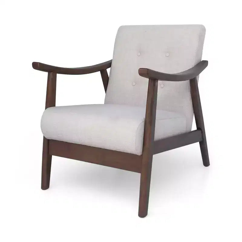 Poltrona trapuntata beige, struttura in metallo marrone, schienale basso, 1 posto