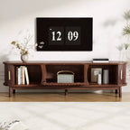 Mobile TV in legno naturale con contenitore, marrone, montaggio a 1 persona, adatto per TV fino a 75"