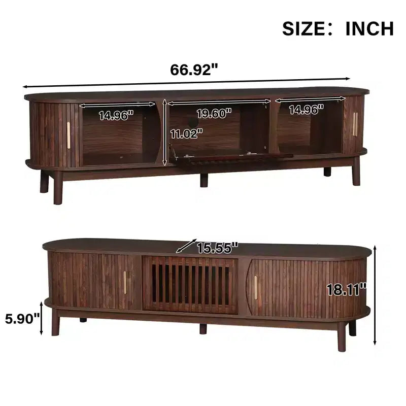 Mobile TV in legno naturale con contenitore, marrone, montaggio a 1 persona, adatto per TV fino a 75"