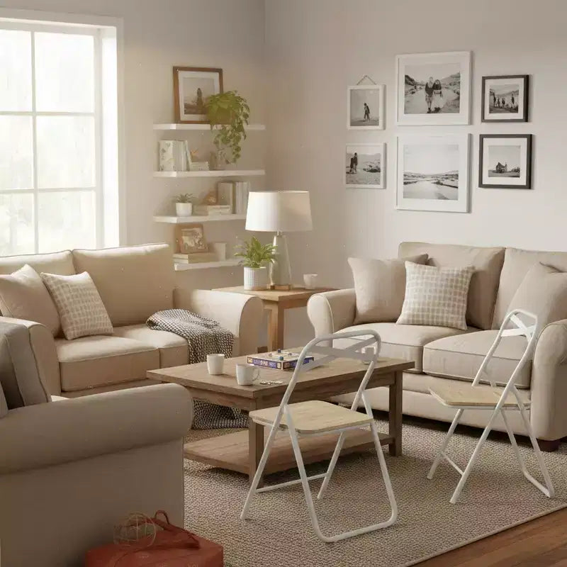 Sedia Pieghevole Faggio/Beige, Telaio in Metallo e Sedile in MDF, Set da 4/6
