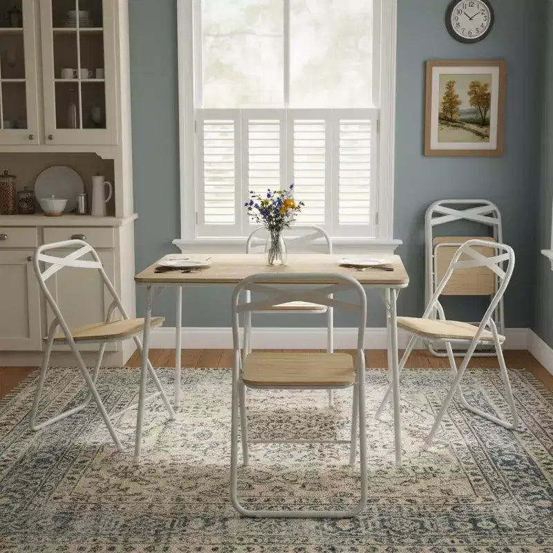 Sedia Pieghevole Faggio/Beige, Telaio in Metallo e Sedile in MDF, Set da 4/6