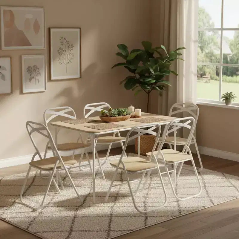 Sedia Pieghevole Faggio/Beige, Telaio in Metallo e Sedile in MDF, Set da 4/6