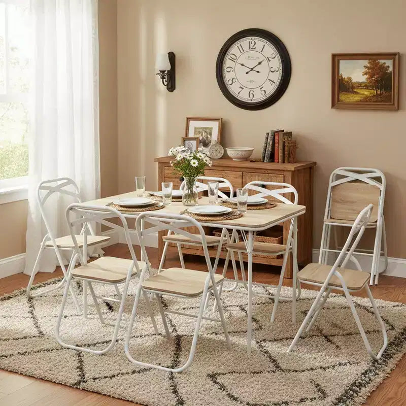 Sedia Pieghevole Faggio/Beige, Telaio in Metallo e Sedile in MDF, Set da 4/6
