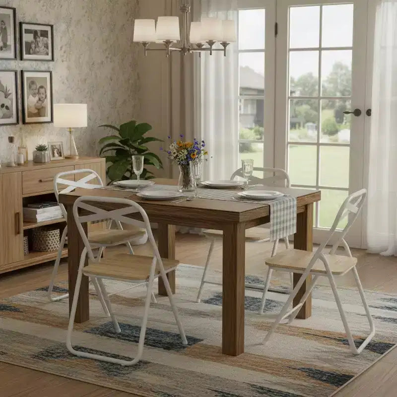 Sedia Pieghevole Faggio/Beige, Telaio in Metallo e Sedile in MDF, Set da 4/6
