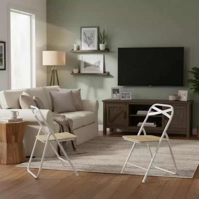 Sedia Pieghevole Faggio/Beige, Telaio in Metallo e Sedile in MDF, Set da 4/6