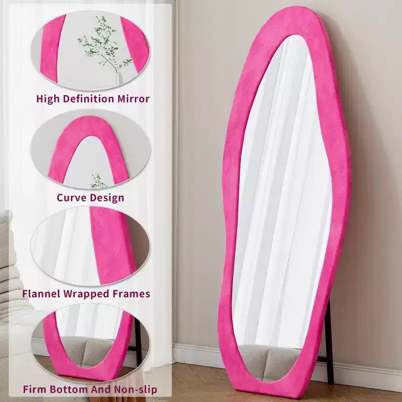 Specchio ondulato a figura intera nero/rosa antico/bianco – Cornice in velluto, da appoggio o da parete, per 1