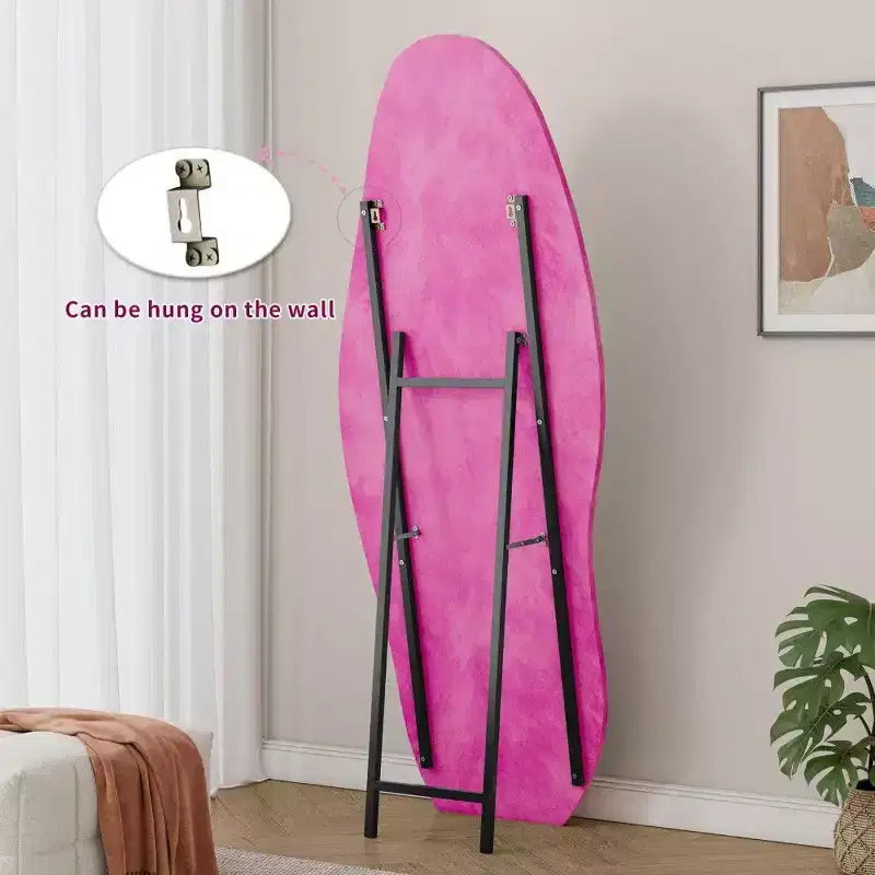 Specchio ondulato a figura intera nero/rosa antico/bianco – Cornice in velluto, da appoggio o da parete, per 1