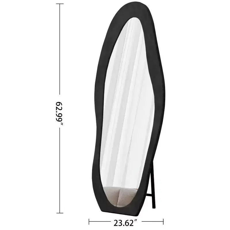 Specchio ondulato a figura intera nero/rosa antico/bianco – Cornice in velluto, da appoggio o da parete, per 1