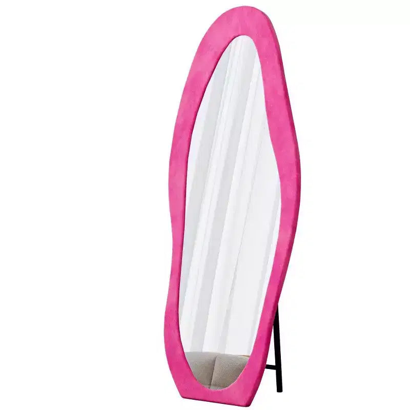 Specchio ondulato a figura intera nero/rosa antico/bianco – Cornice in velluto, da appoggio o da parete, per 1