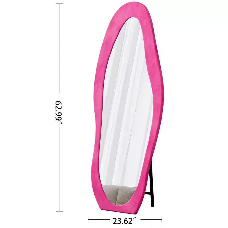 Specchio ondulato a figura intera nero/rosa antico/bianco – Cornice in velluto, da appoggio o da parete, per 1