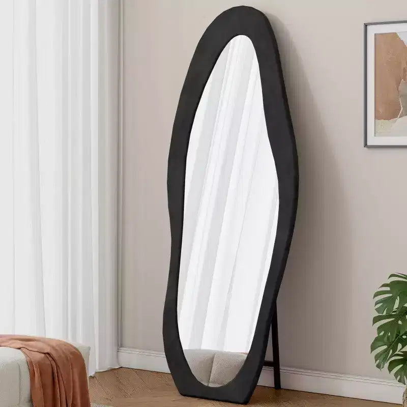 Specchio ondulato a figura intera nero/rosa antico/bianco – Cornice in velluto, da appoggio o da parete, per 1