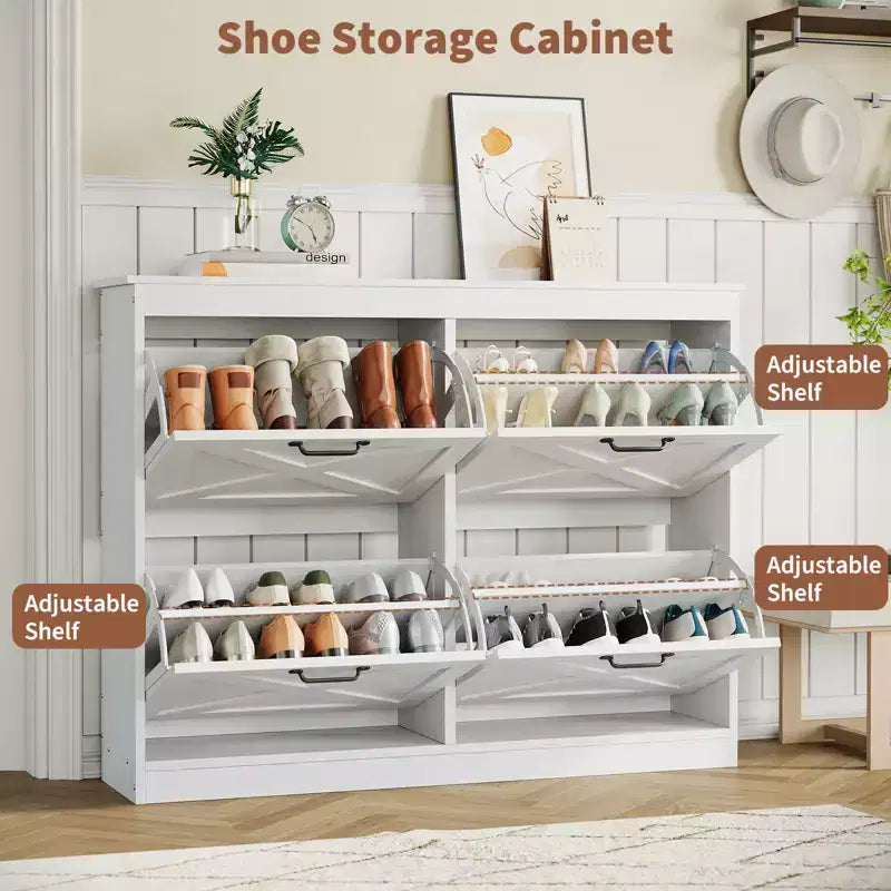 Scarpiera bianca autoportante con 4 cassetti a ribalta – Contiene 24 paia