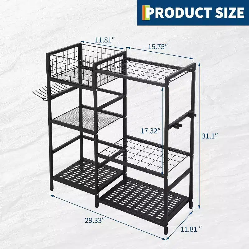 Organizzatore per attrezzi da giardino autoportante a 3 ripiani – Argento, multi-scomparto, per singolo utente