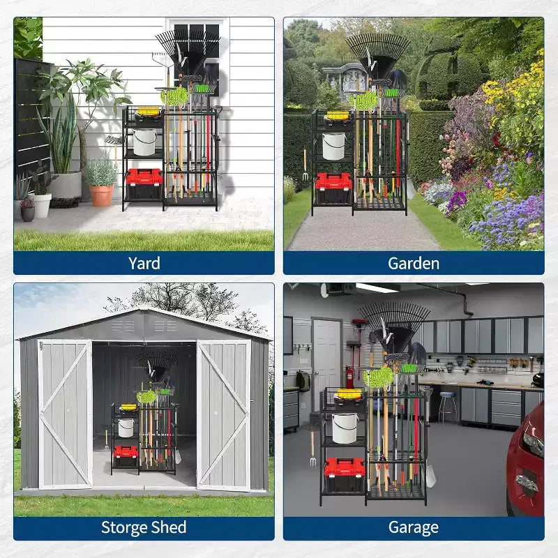 Organizzatore per attrezzi da giardino autoportante a 3 ripiani – Argento, multi-scomparto, per singolo utente