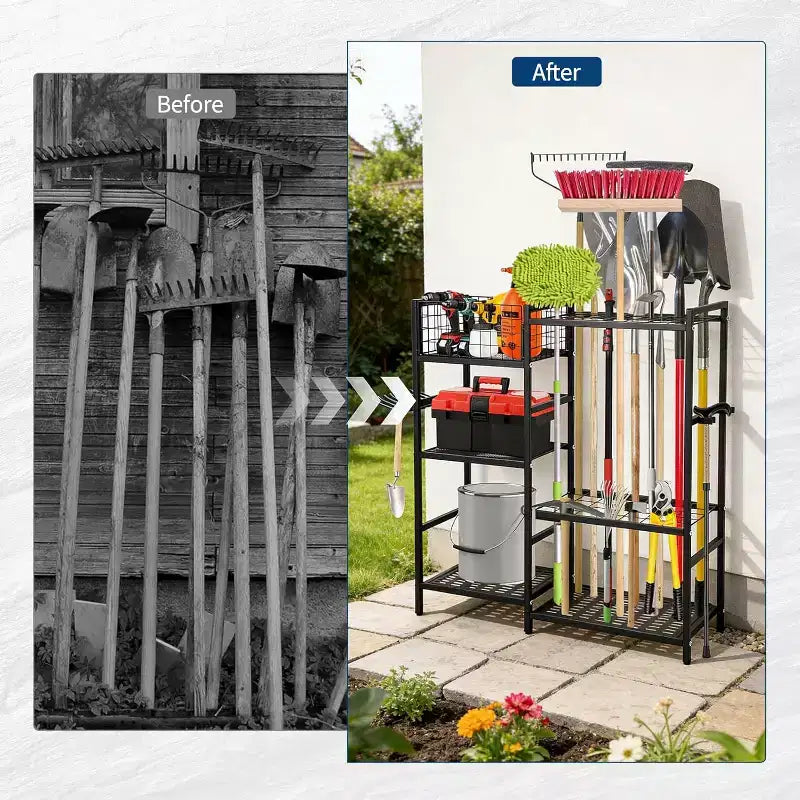 Organizzatore per attrezzi da giardino autoportante a 3 ripiani – Argento, multi-scomparto, per singolo utente
